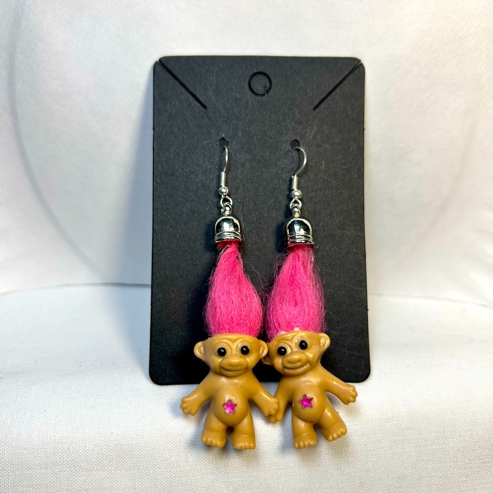 Troll Doll Earrings Pink